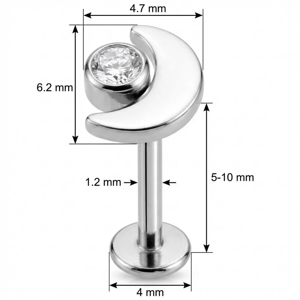 Titane Labret Croissant de Lune Cristal Filetage Interne - Image 2