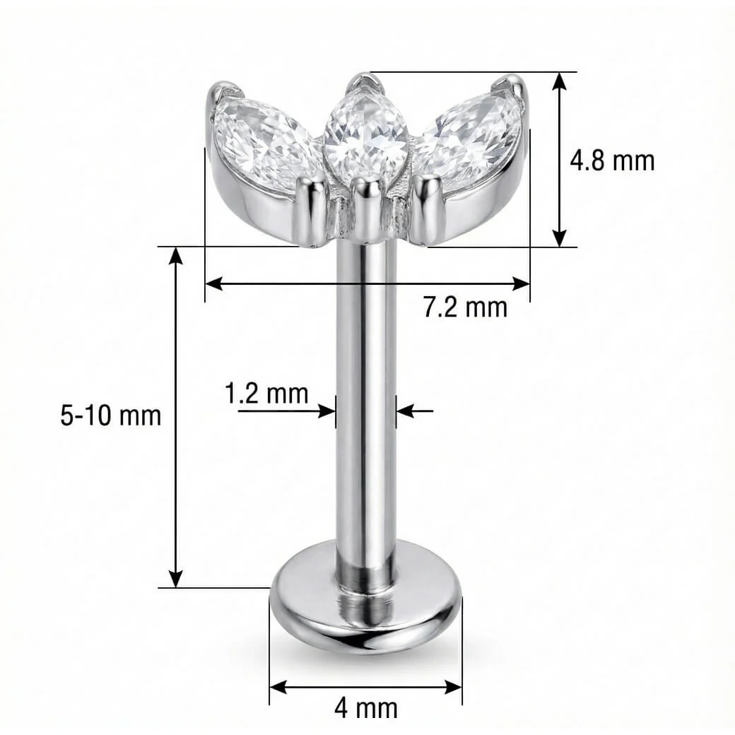 Titane Labret Éventail Triple Cristal Marquise Filetage Interne - Image 2