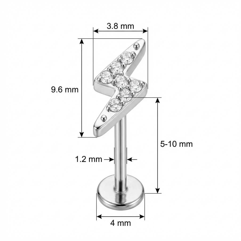 Titane Labret Éclair Pavé de Cristaux Filetage Interne - Image 2