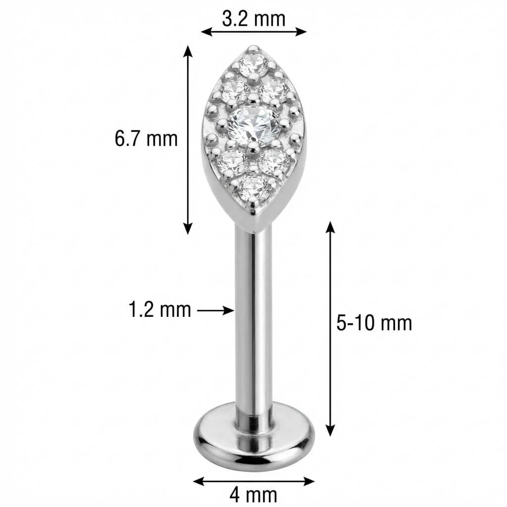 Titane Labret Forme Marquise Pavée de Cristaux Filetage Interne - Image 2