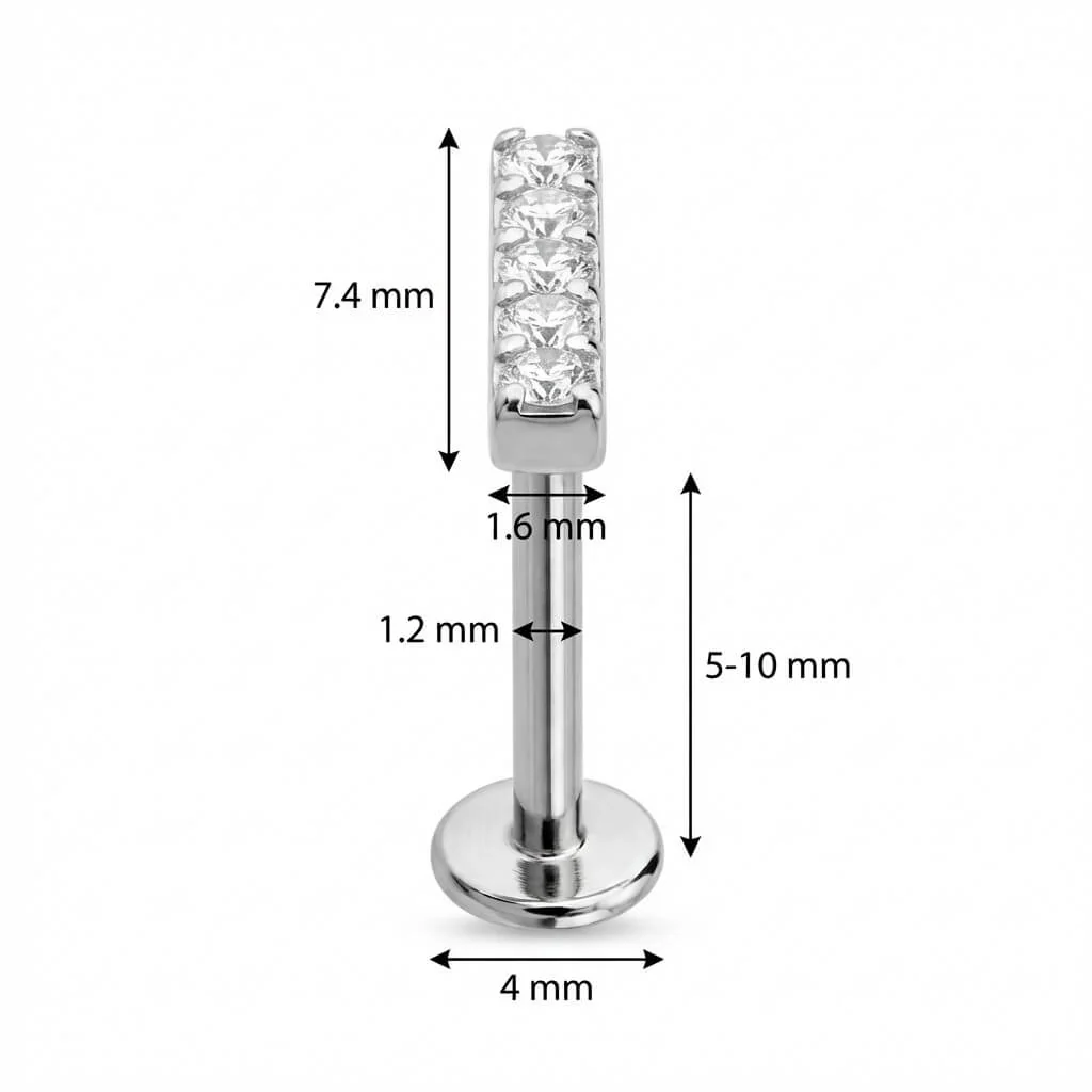 Titane Labret Barre Ornée Cinq Cristaux Filetage Interne - Image 2