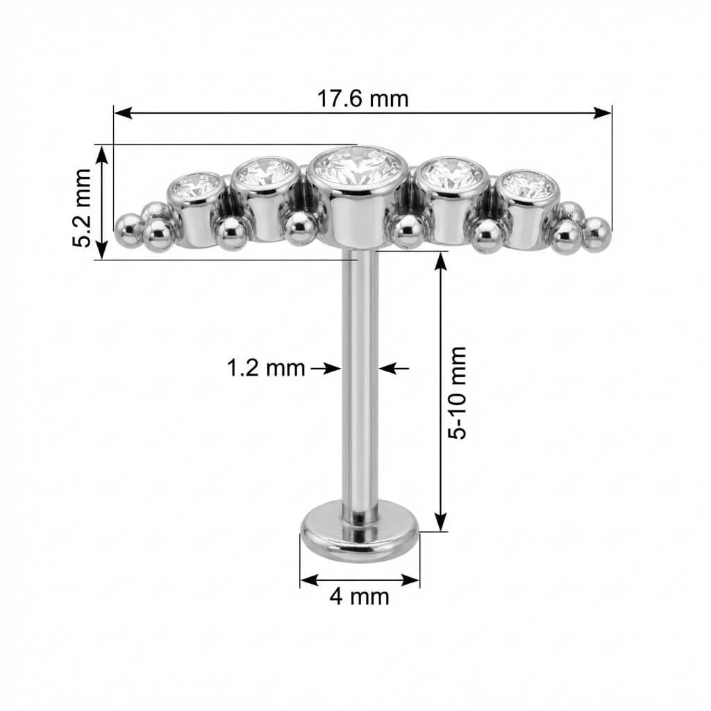 Titane Labret Arc de Cristaux et Billes Filetage Interne - Image 2