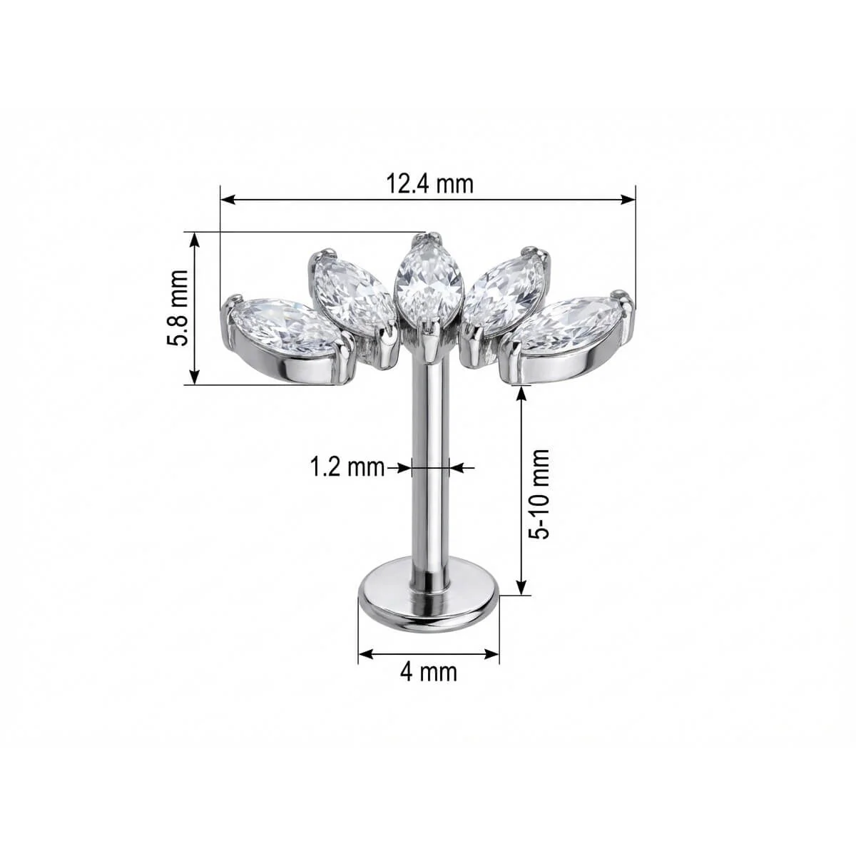 Titane Labret Vigne Courbée Cinq Marquises Filetage Interne - Image 2