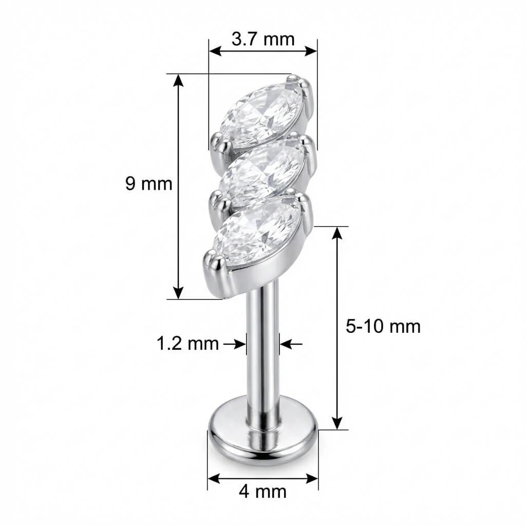 Titane Labret Arc Triple Cristal Marquise Filetage Interne - Image 2