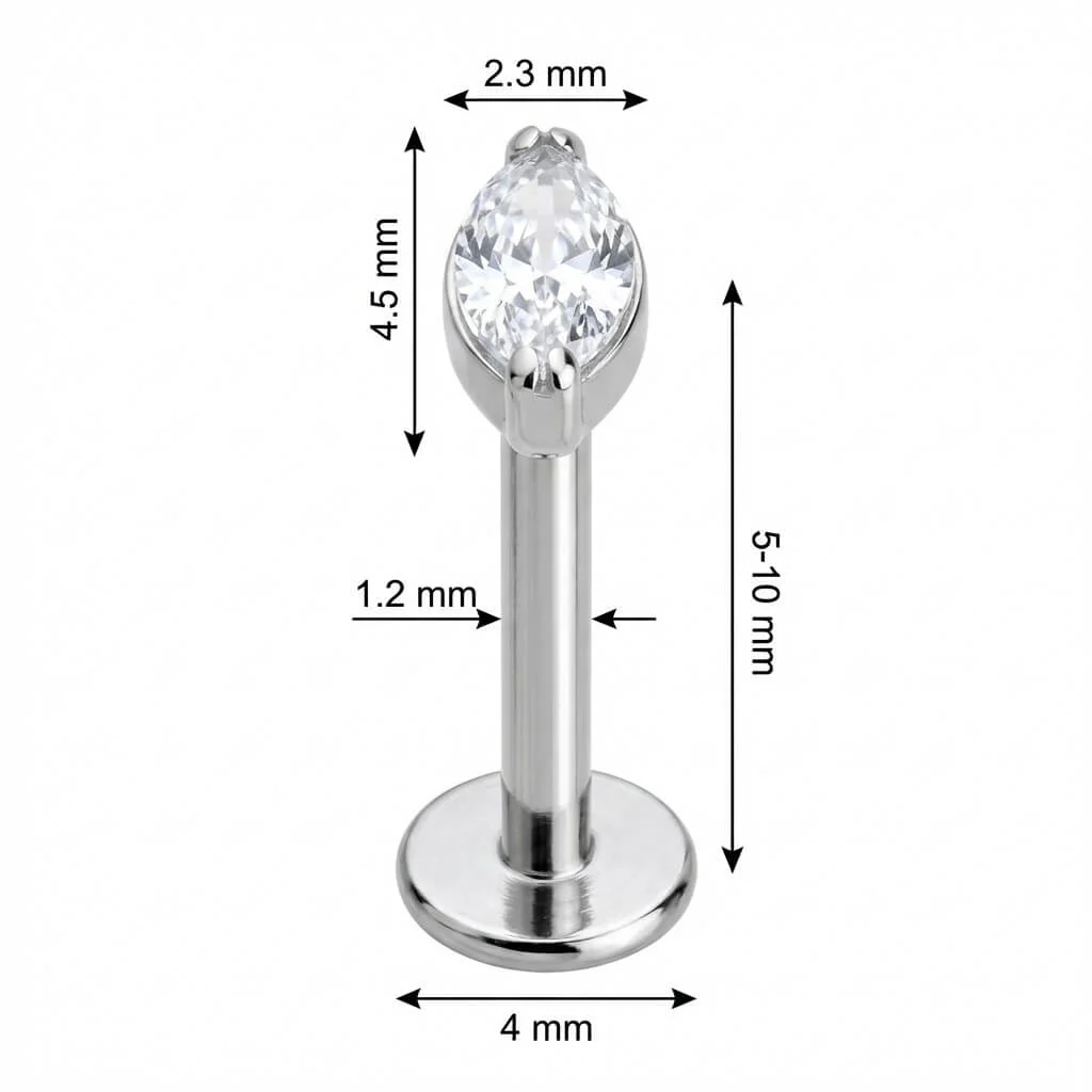 Titane Labret Cristal Clair Taille Marquise Filetage Interne - Image 2