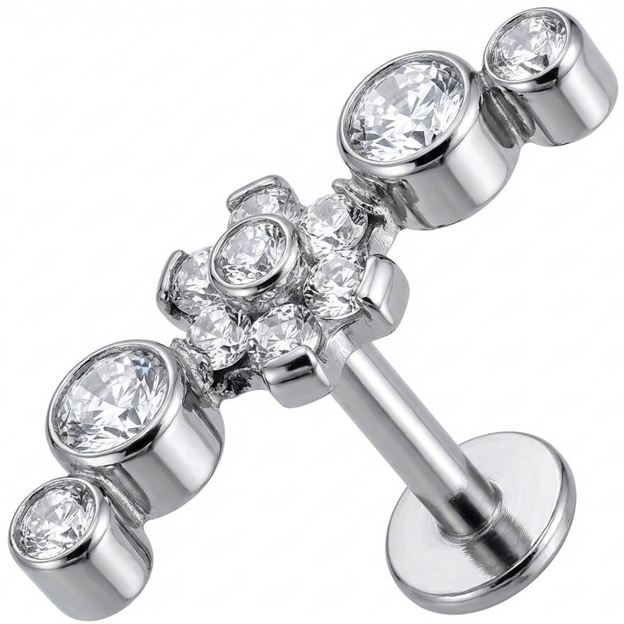 Titane Labret Arc Floral Cristaux Scintillants Filetage Interne