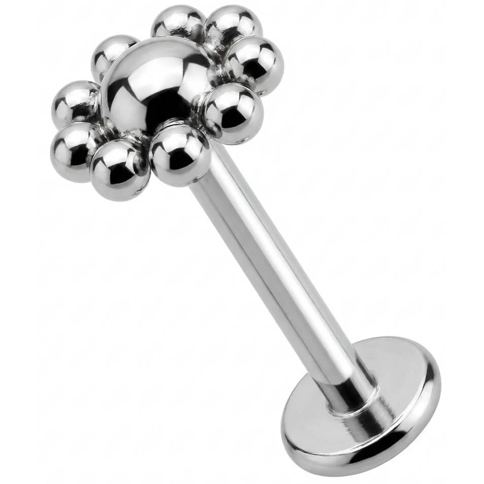Titane Labret Fleur Perlée Bombée Filetage Interne