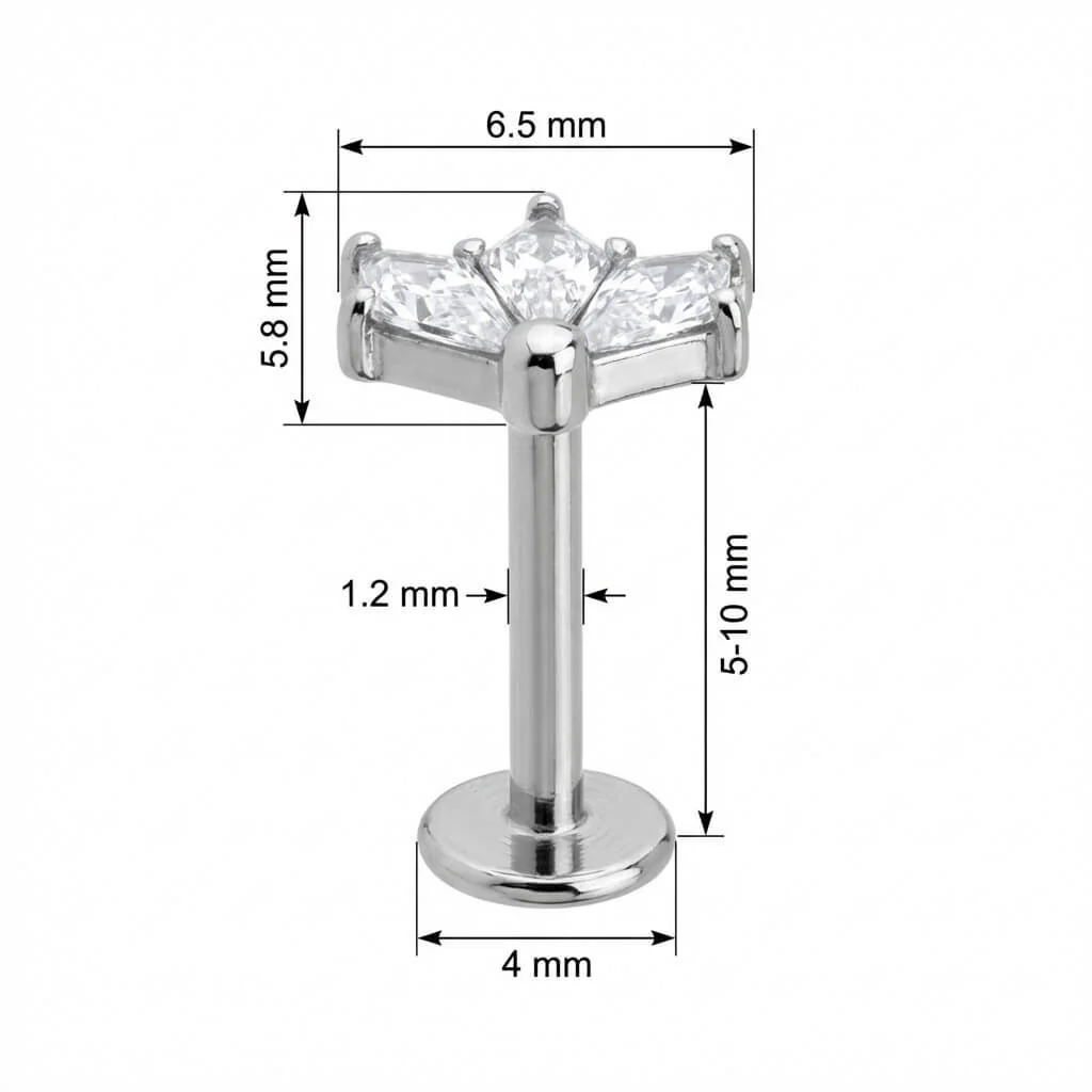 Titane Labret Éventail Triple Cristal Marquise Filetage Interne - Image 2