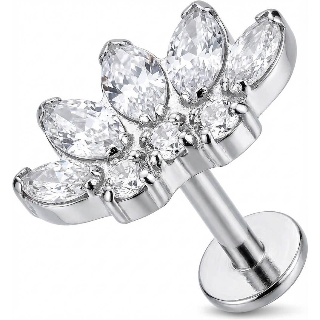Titane Labret Éventail Lotus Cristaux Marquise Filetage Interne