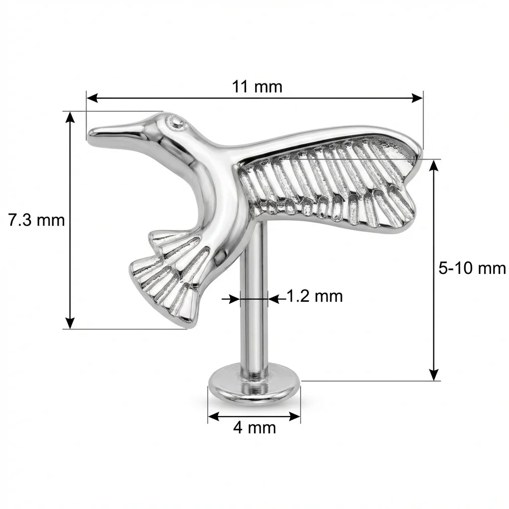 Titane Labret Silhouette Colibri en Vol Filetage Interne - Image 2