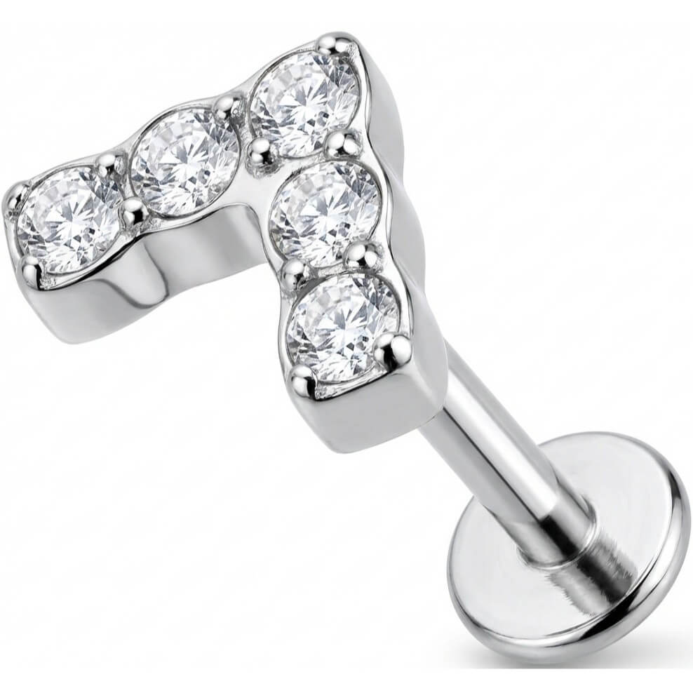 Titane Labret Éclair Pavé de Cristaux Filetage Interne