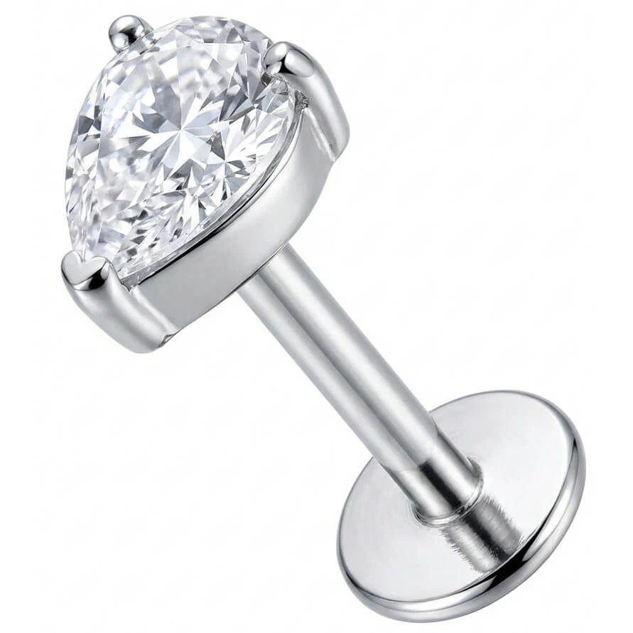 Titane Labret Cristal Clair Forme Poire Filetage Interne