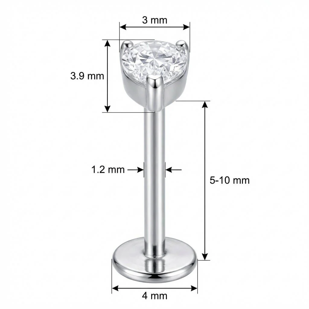 Titane Labret Cristal Clair Forme Poire Filetage Interne - Image 2