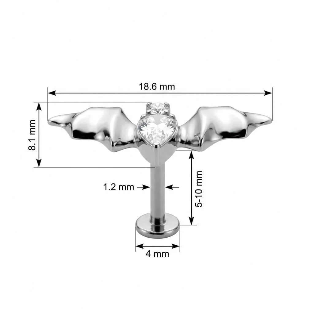 Titane Labret Chauve-souris aux Cristaux Clairs Filetage Interne - Image 2