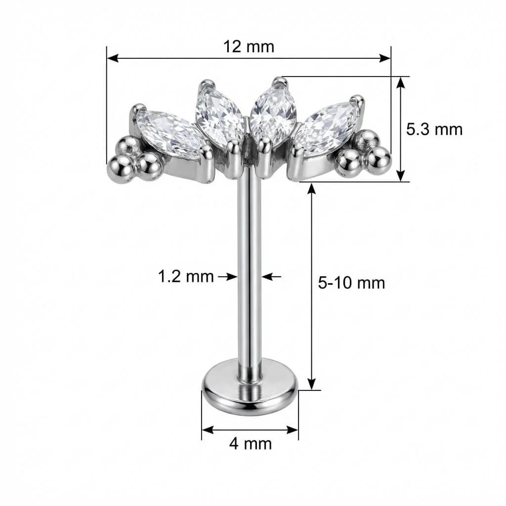 Titane Labret Arc Cristaux Marquise Et Billes Filetage Interne - Image 2