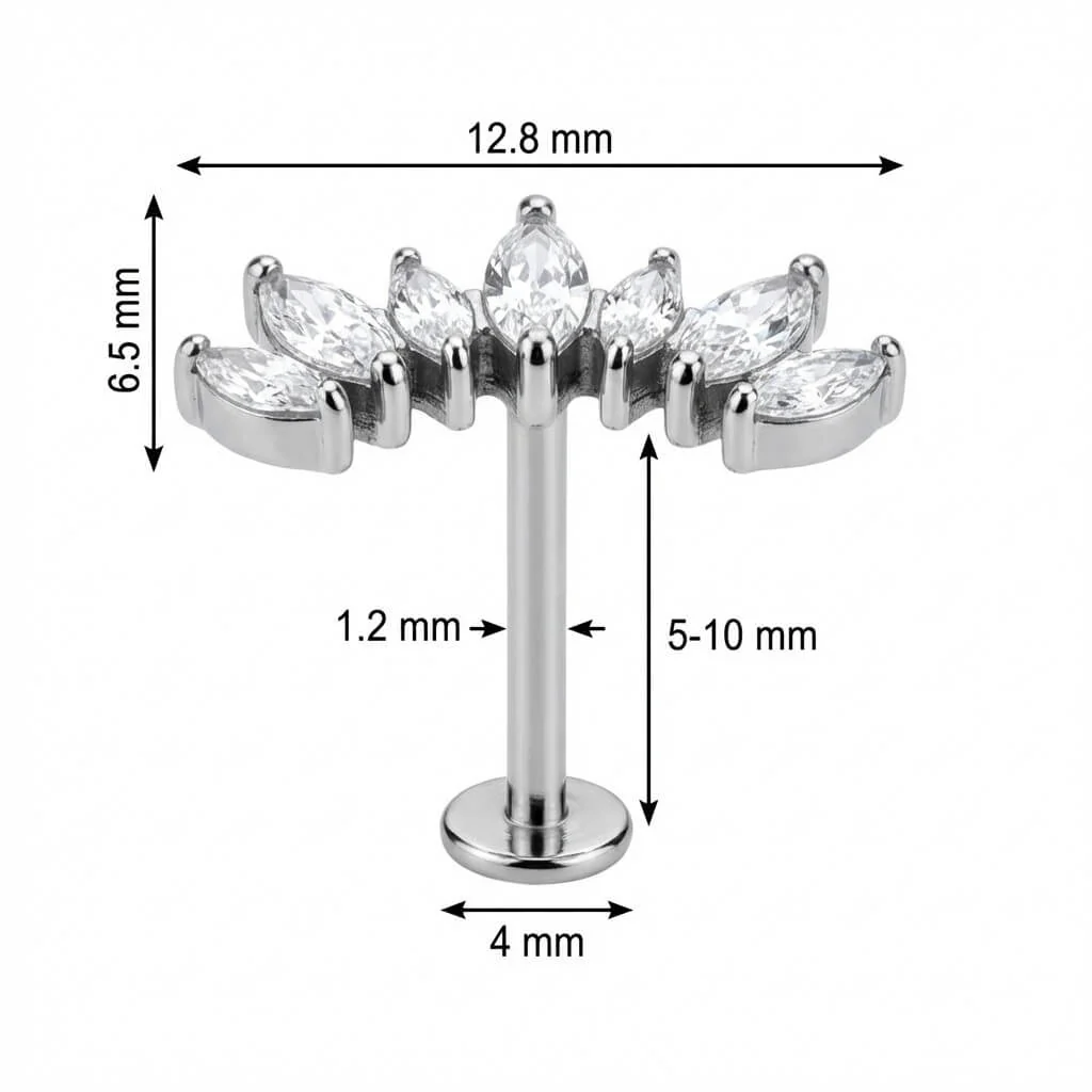 Titane Labret Arc Courbé Cristaux Marquise Filetage Interne - Image 2