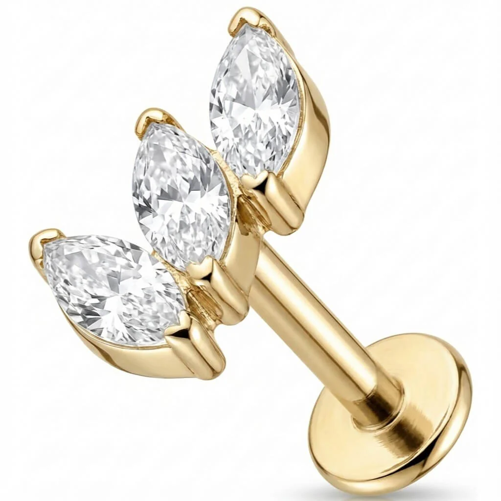 Titane Labret Éventail Triple Marquise Cristal Filetage Interne - Image 3