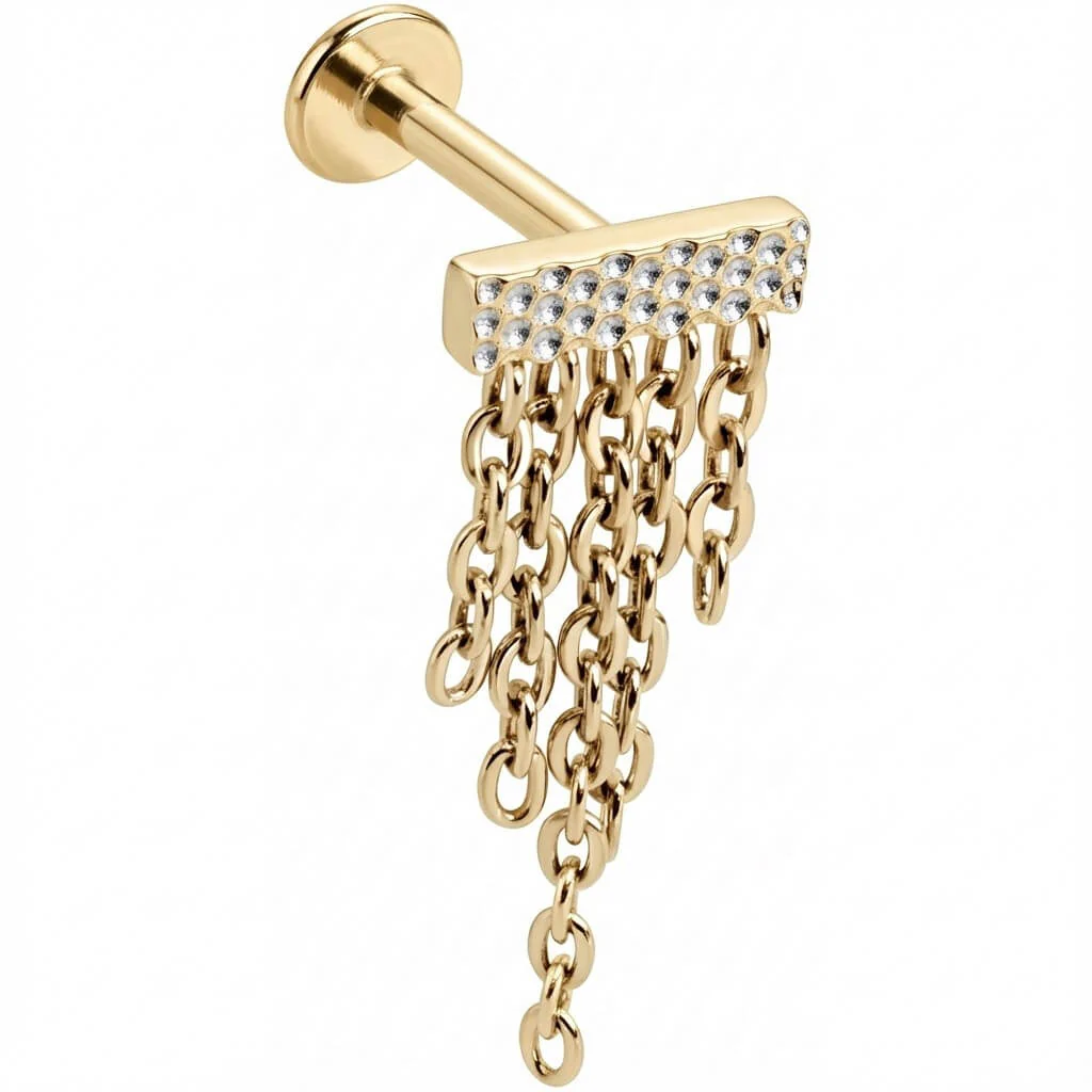 Titane Labret Barre Texturée Et Chaînes En Cascade Filetage Interne - Image 3