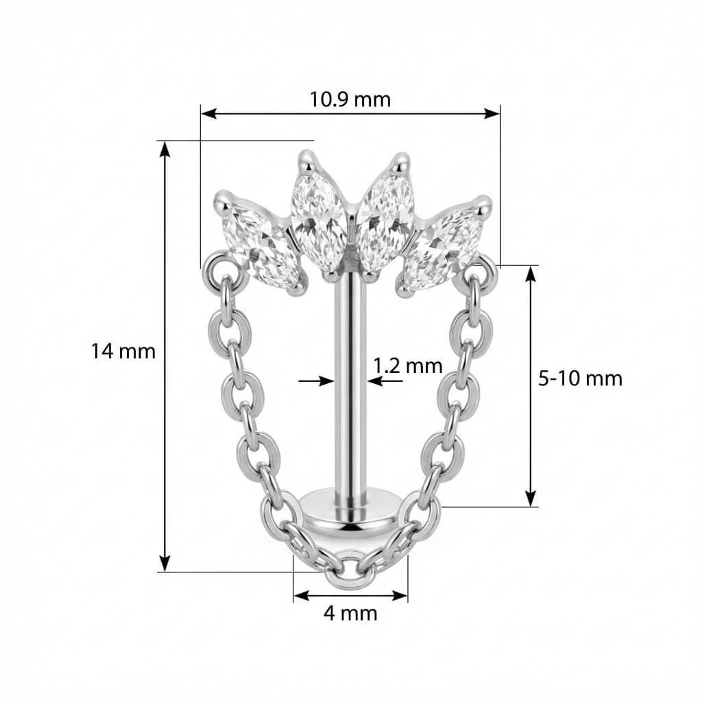 Titane Labret Éventail Marquise et Chaîne Suspendue Filetage Interne - Image 2