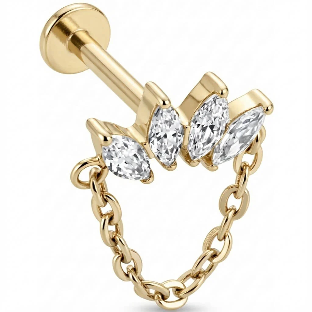 Titane Labret Éventail Marquise et Chaîne Suspendue Filetage Interne - Image 3