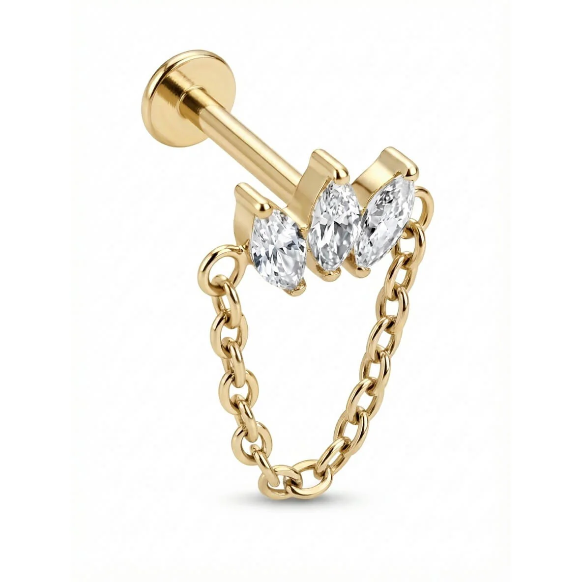 Titane Labret Trio Marquise Avec Chaîne Drapée Filetage Interne - Image 3