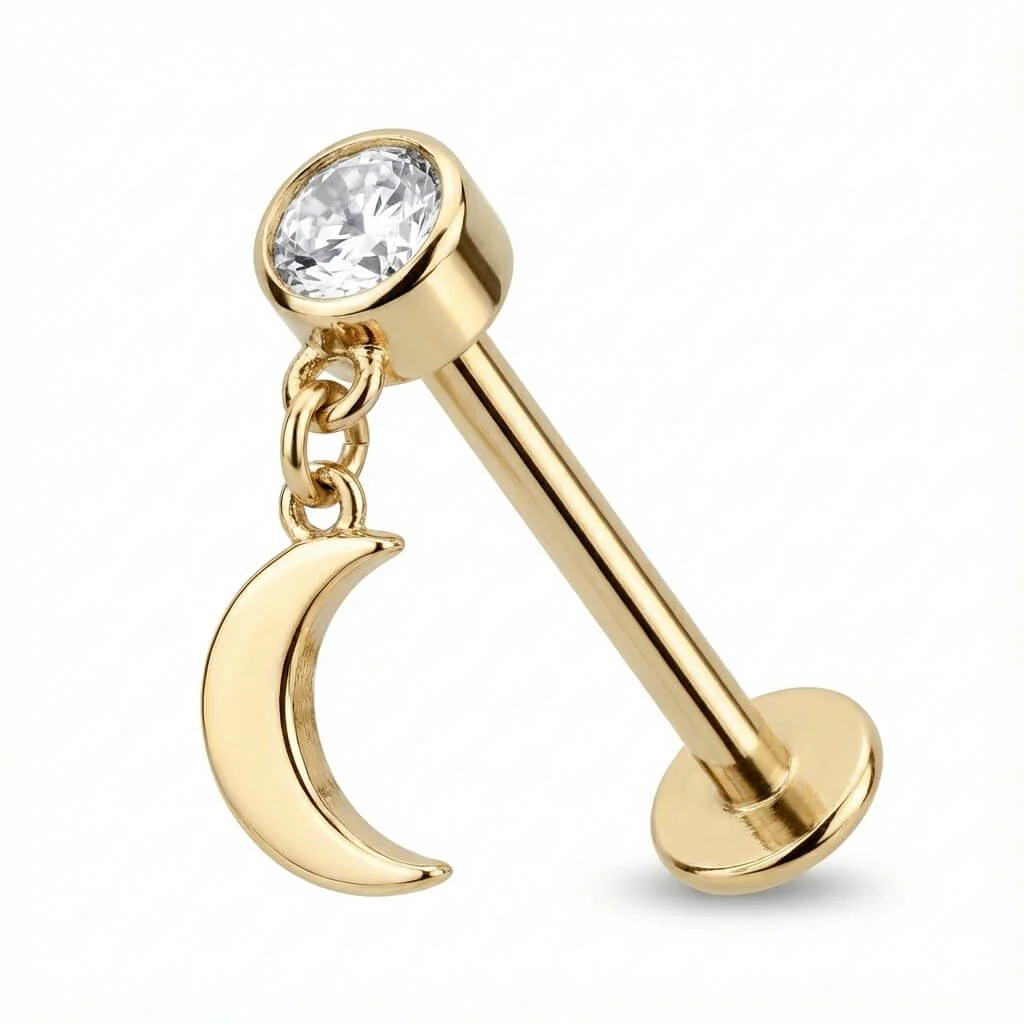 Titane Labret Cristal Serti Et Lune Pendante Filetage Interne - Image 3