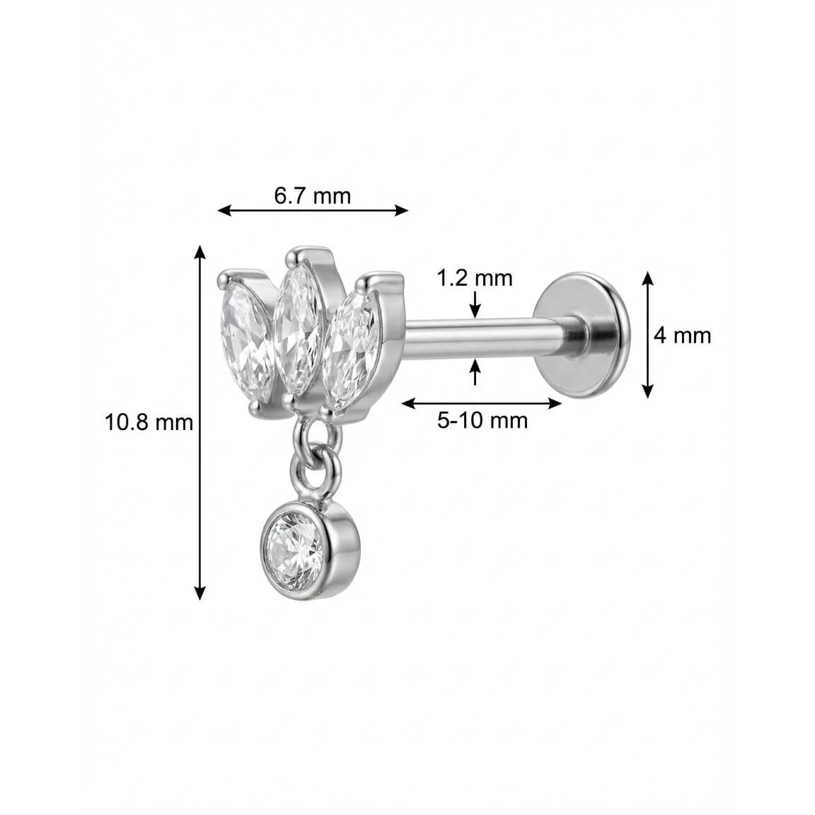 Titane Labret Éventail Marquise Avec Pendentif Rond Filetage Interne - Image 2