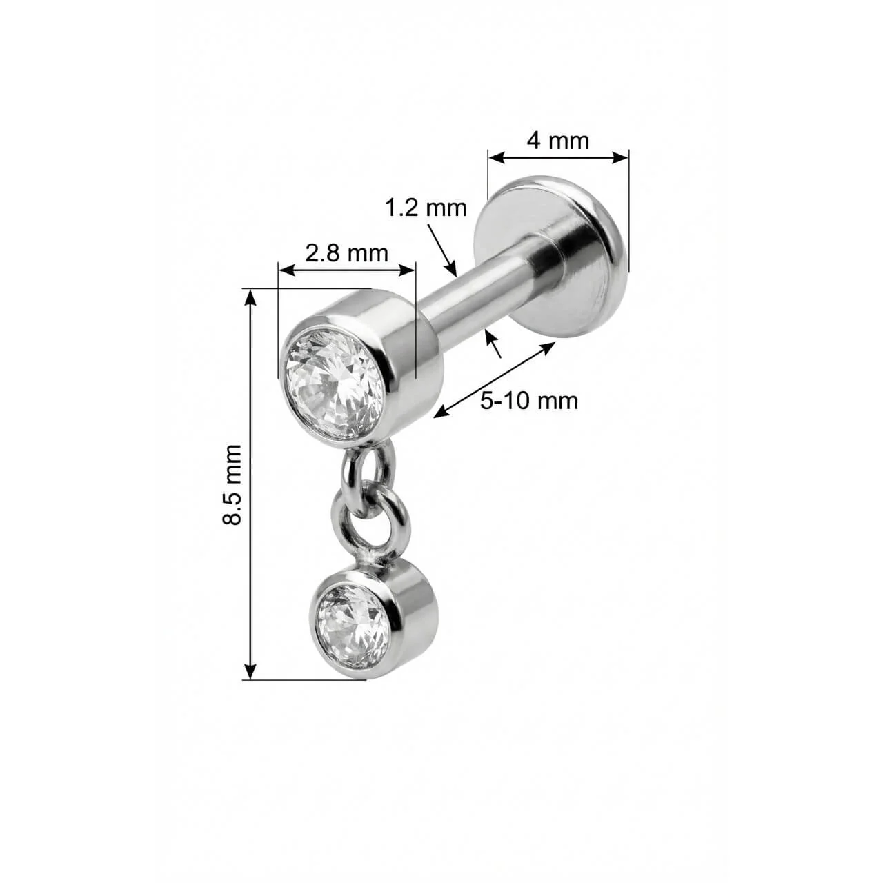 Titane Labret Double Cristal Rond Suspendu Filetage Interne - Image 2