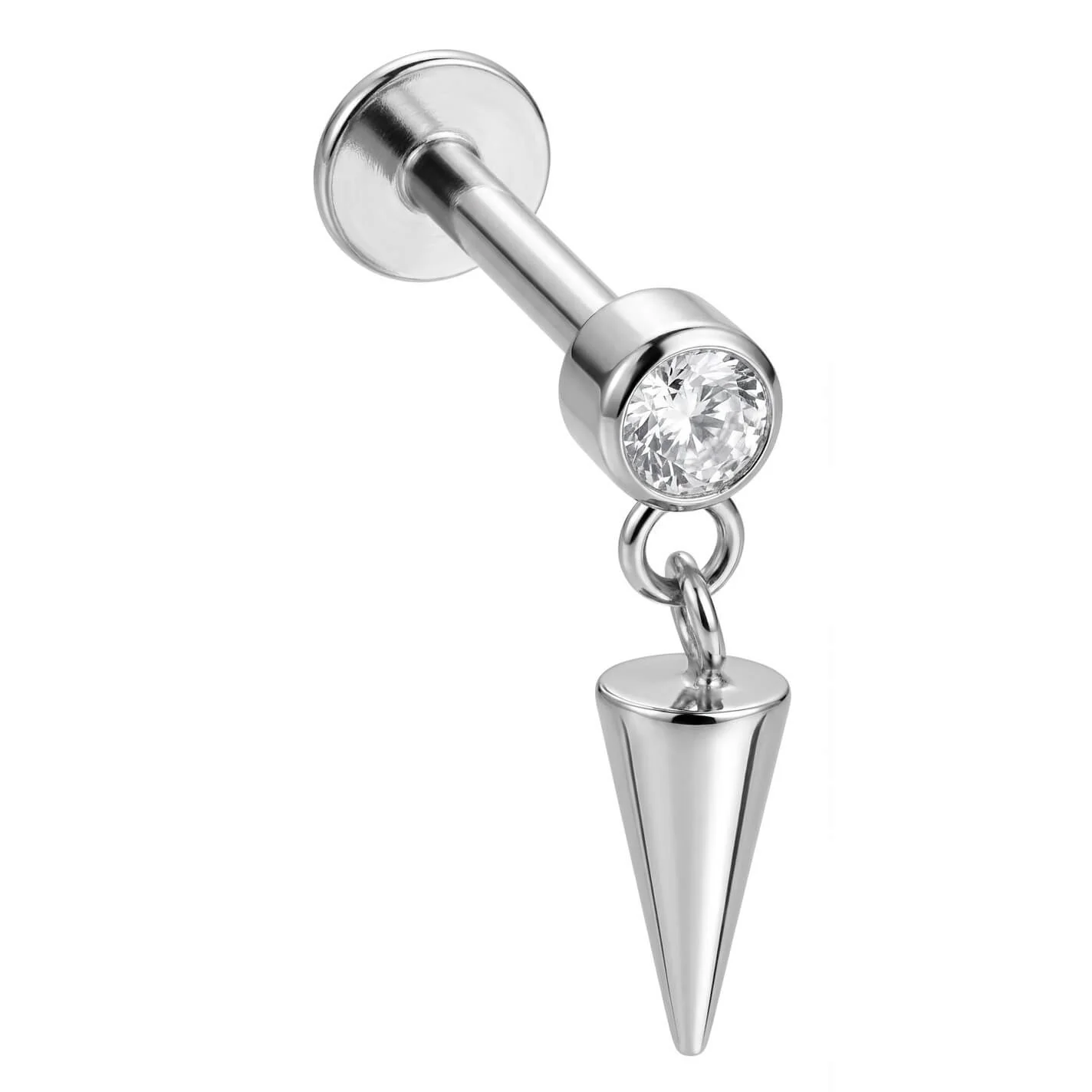 Titane Labret Cristal Serti et Cône Pendant Filetage Interne