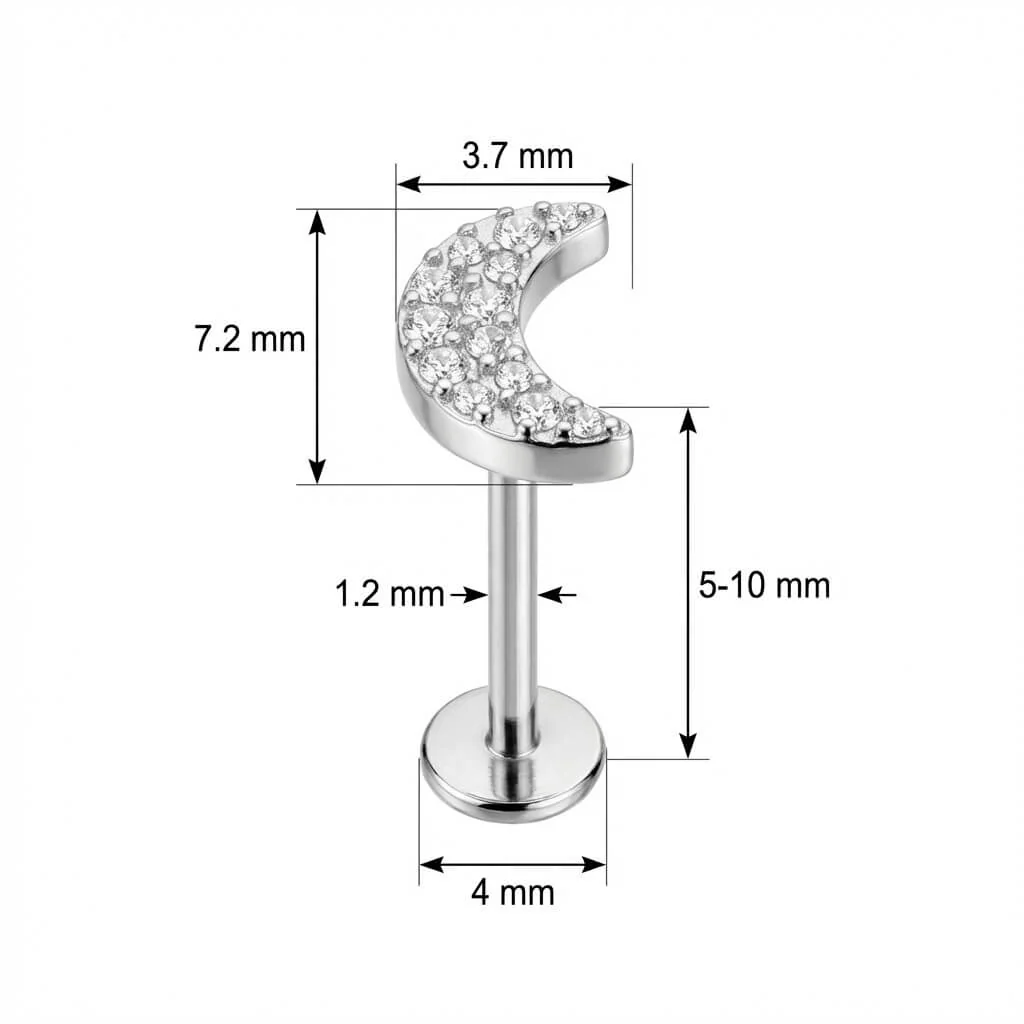 Titane Labret Croissant de Lune Pavé Filetage Interne - Image 2