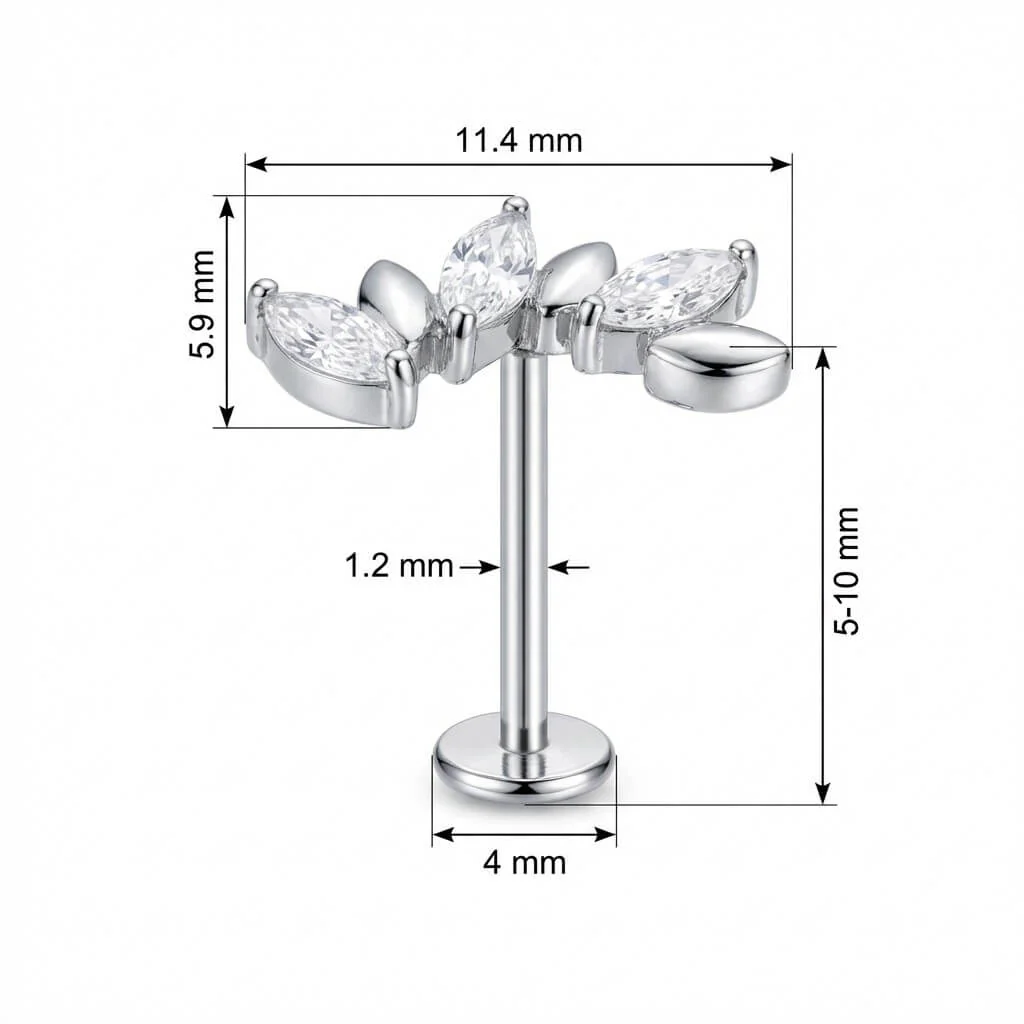 Titane Labret Rameau Vigne Cristal et Feuilles Filetage Interne - Image 2