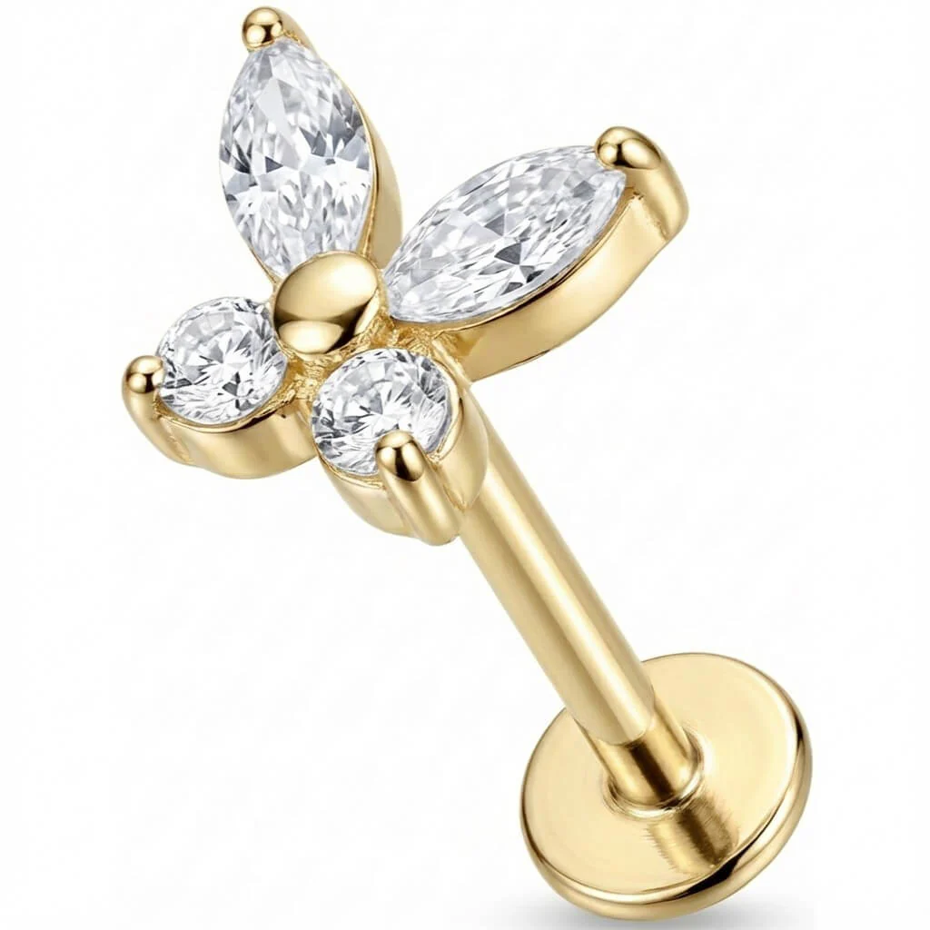Titane Labret Papillon en Cristaux Marquise Filetage Interne - Image 3