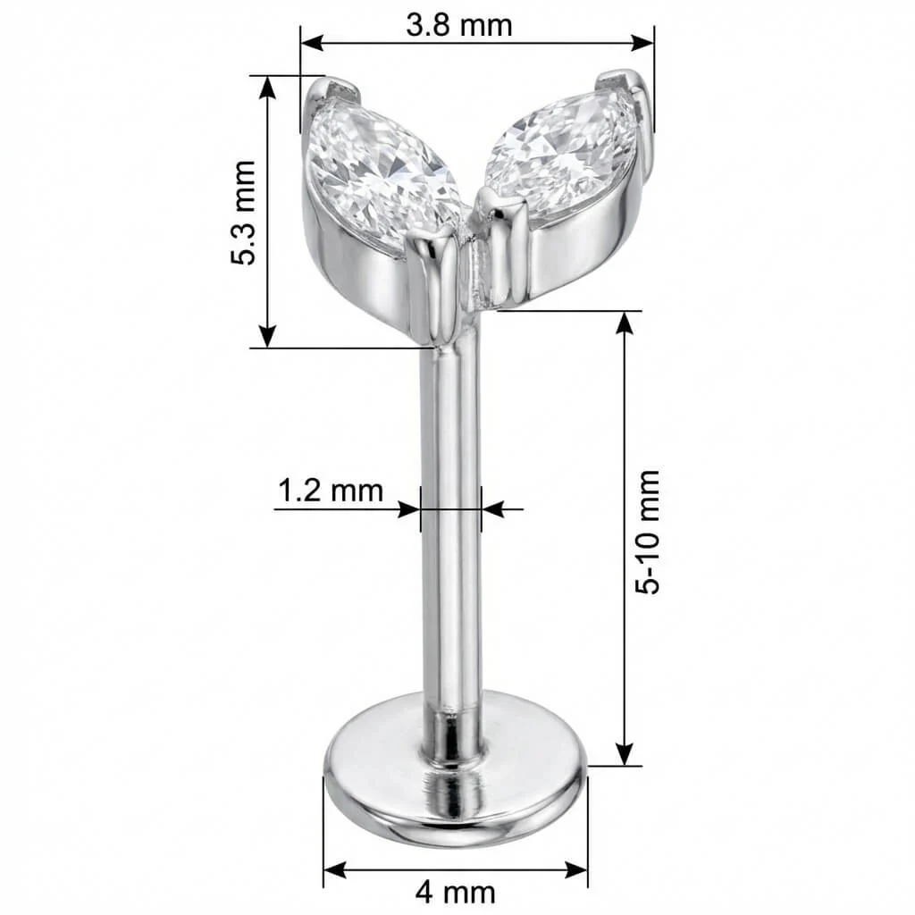 Titane Labret Duo Feuilles Cristal Marquise Filetage Interne - Image 2