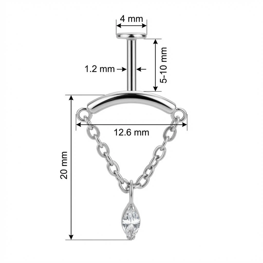 Titane Labret Arc Courbé avec Chaîne Pendante Filetage Interne - Image 2