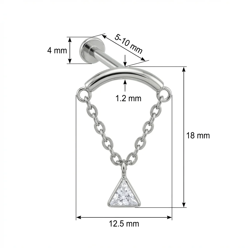 Titane Labret Barre Courbée Chaînes Cristal Marquise Filetage Interne - Image 2