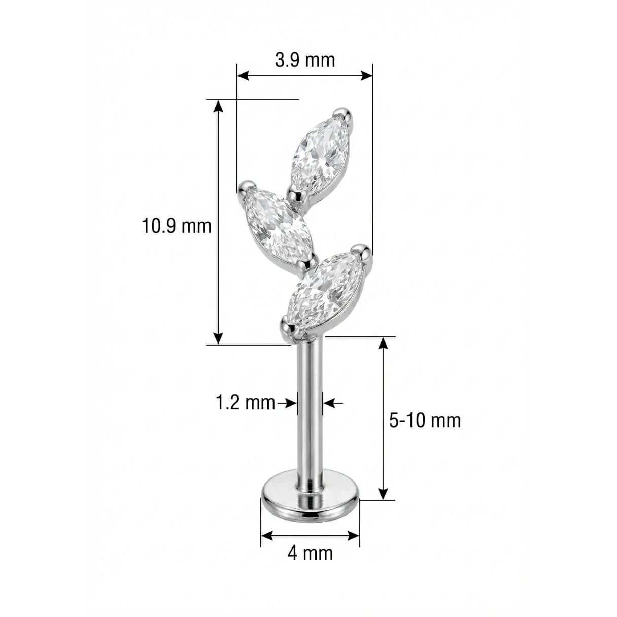 Titane Labret Vigne Triple Cristal Marquise Filetage Interne - Image 2