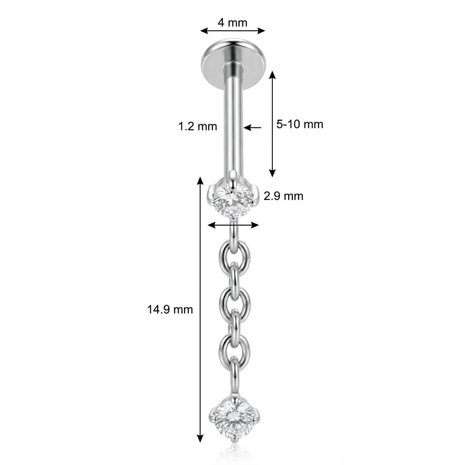 Titane Labret Chaîne Pendante Double Cristal Filetage Interne - Image 2
