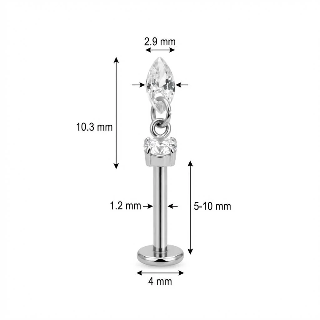 Titane Labret Cristal Rond Et Pendentif Marquise Filetage Interne - Image 2