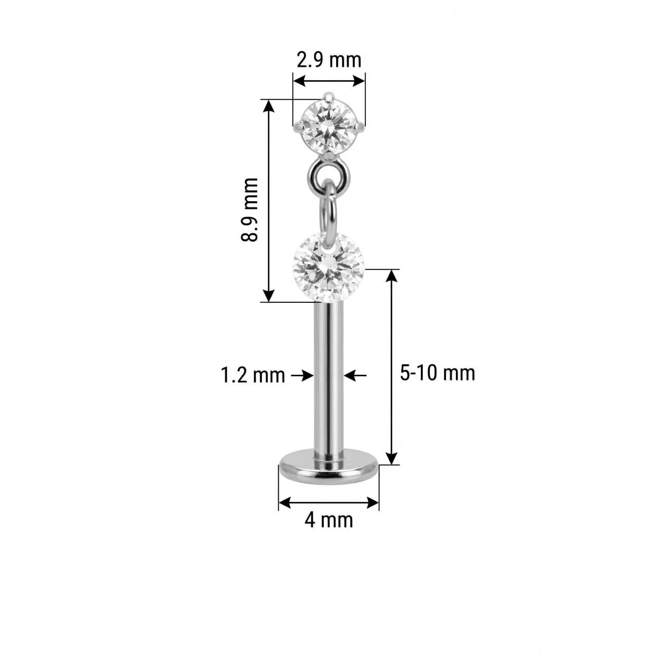 Titane Labret Double Cristal Pendentif Scintillant Filetage Interne - Image 2