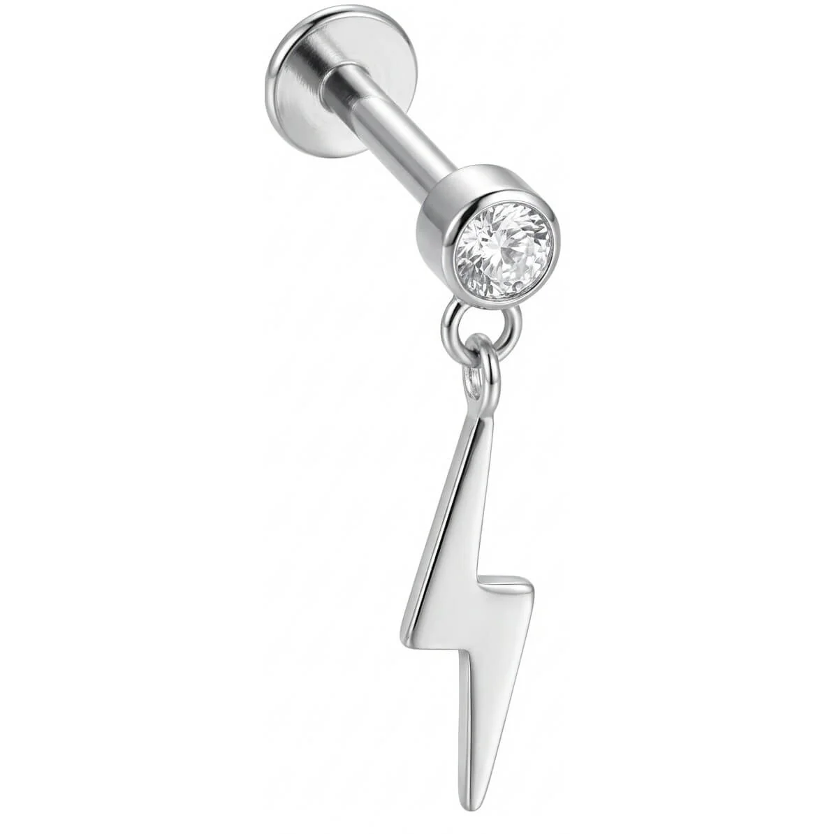 Titane Labret Pendentif Éclair et Cristal Filetage Interne