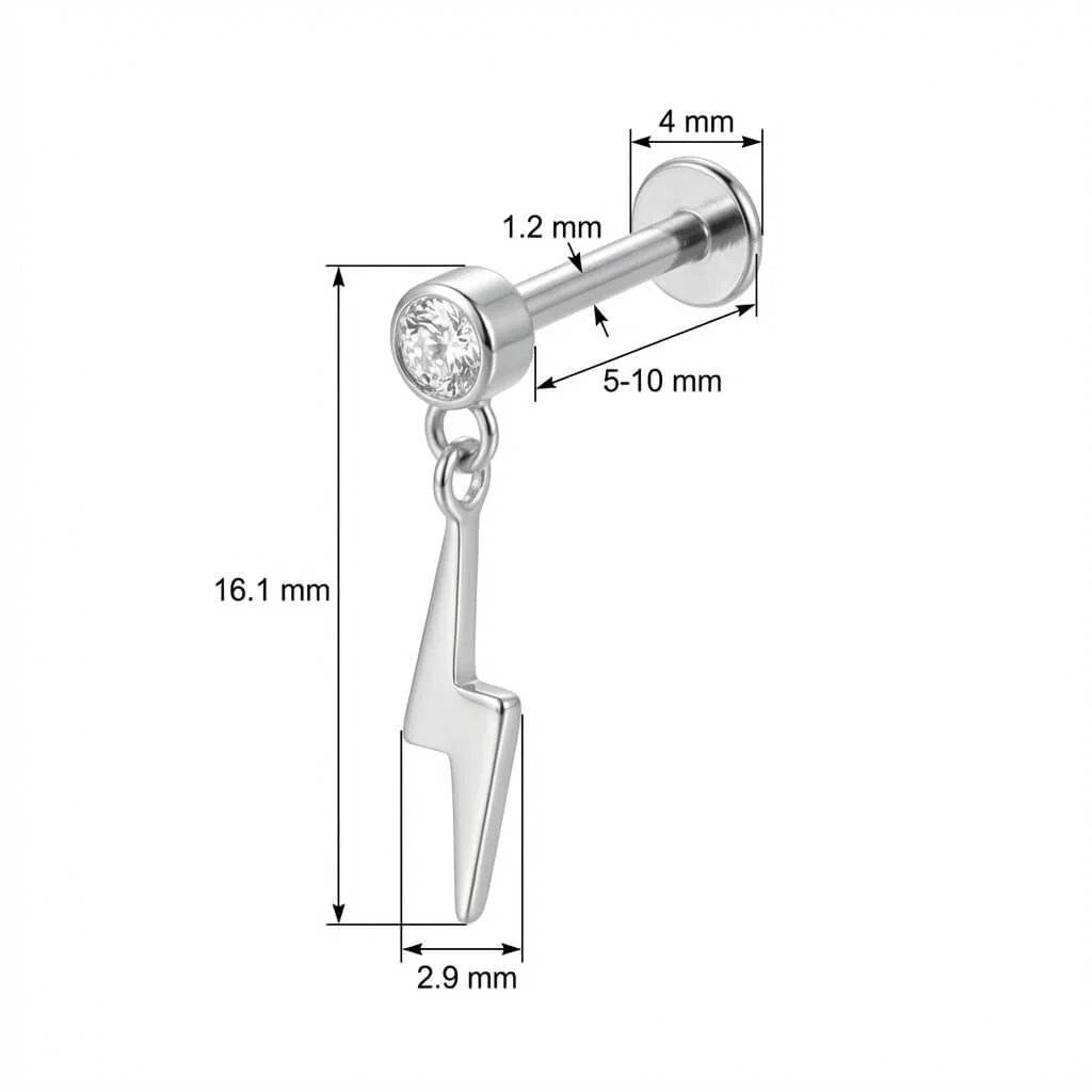 Titane Labret Pendentif Éclair et Cristal Filetage Interne - Image 2