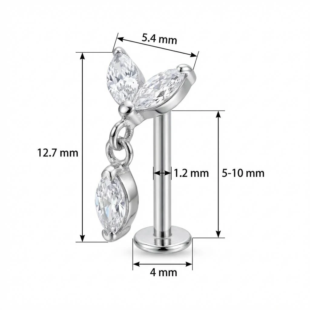 Titane Labret Duo Pétales et Goutte Suspendue Filetage Interne - Image 2