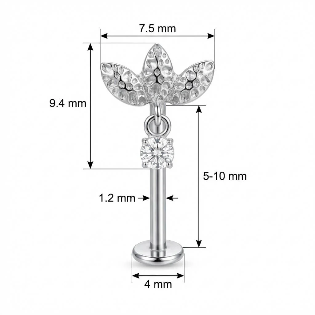 Titane Labret Trio Feuilles Texturées Pendentif Filetage Interne - Image 2