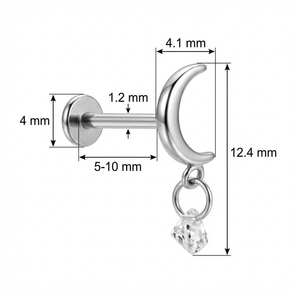 Titane Labret Croissant de Lune Pendentif Cristal Filetage Interne - Image 2