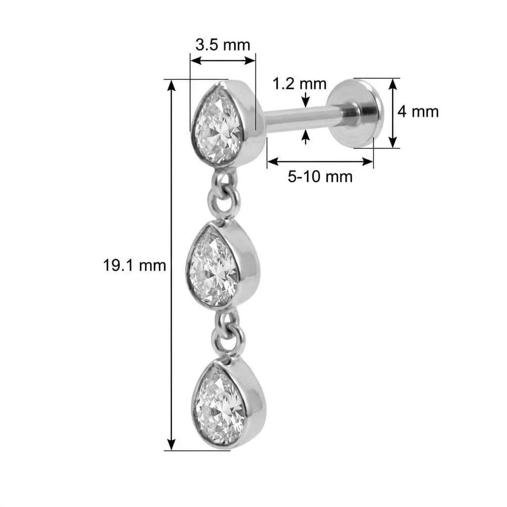 Titane Labret Cascade Cristaux Gouttes Filetage Interne - Image 2