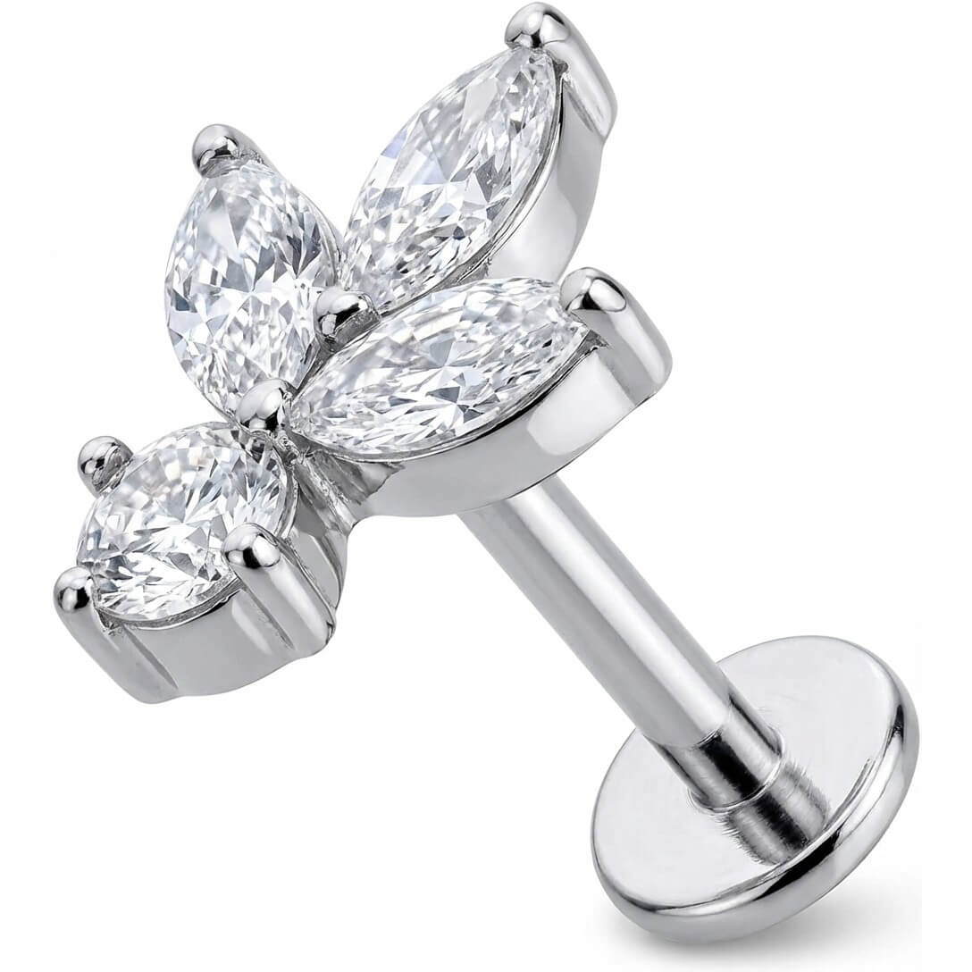 Titane Labret Fleur de Lotus en Cristal Filetage Interne