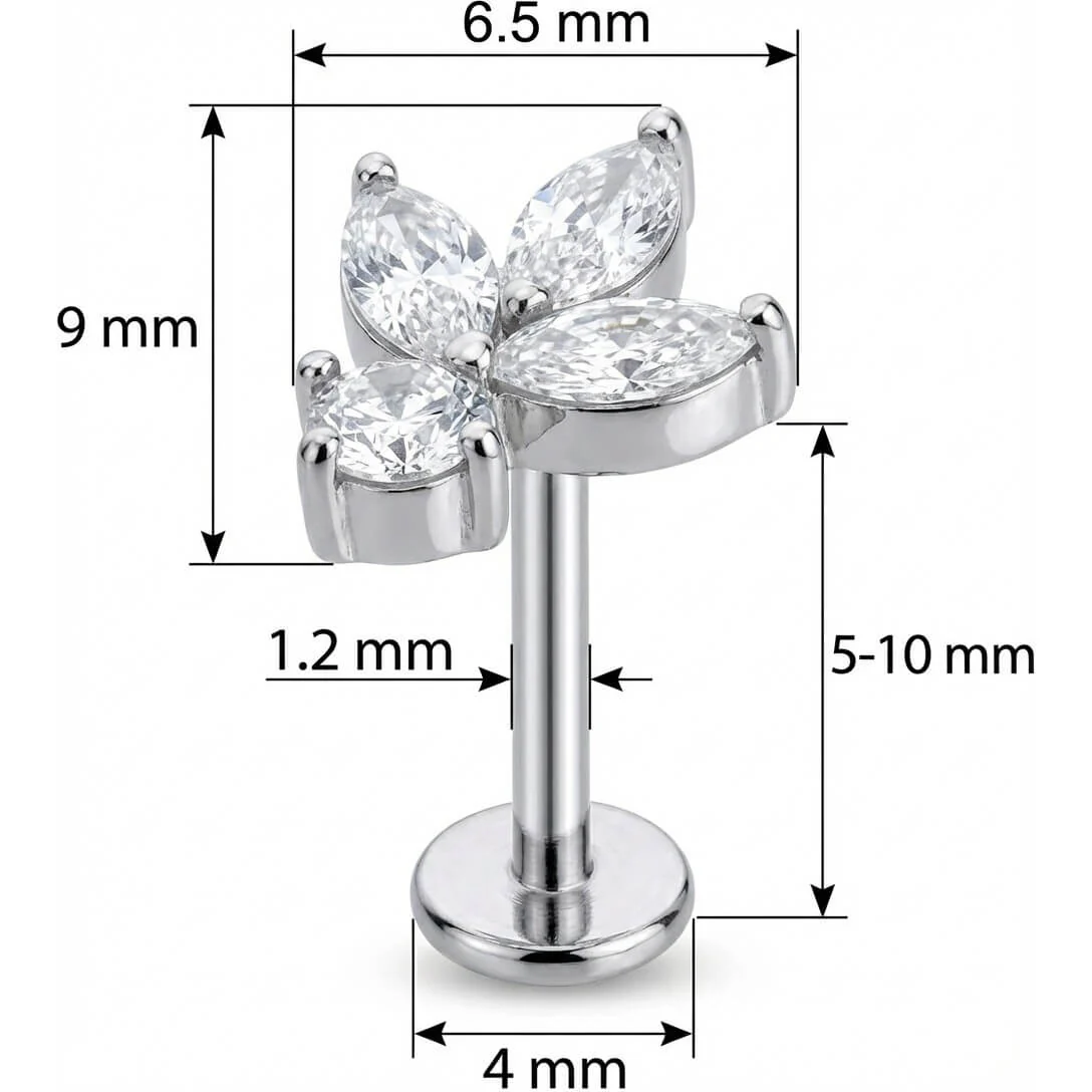 Titane Labret Fleur de Lotus en Cristal Filetage Interne - Image 2