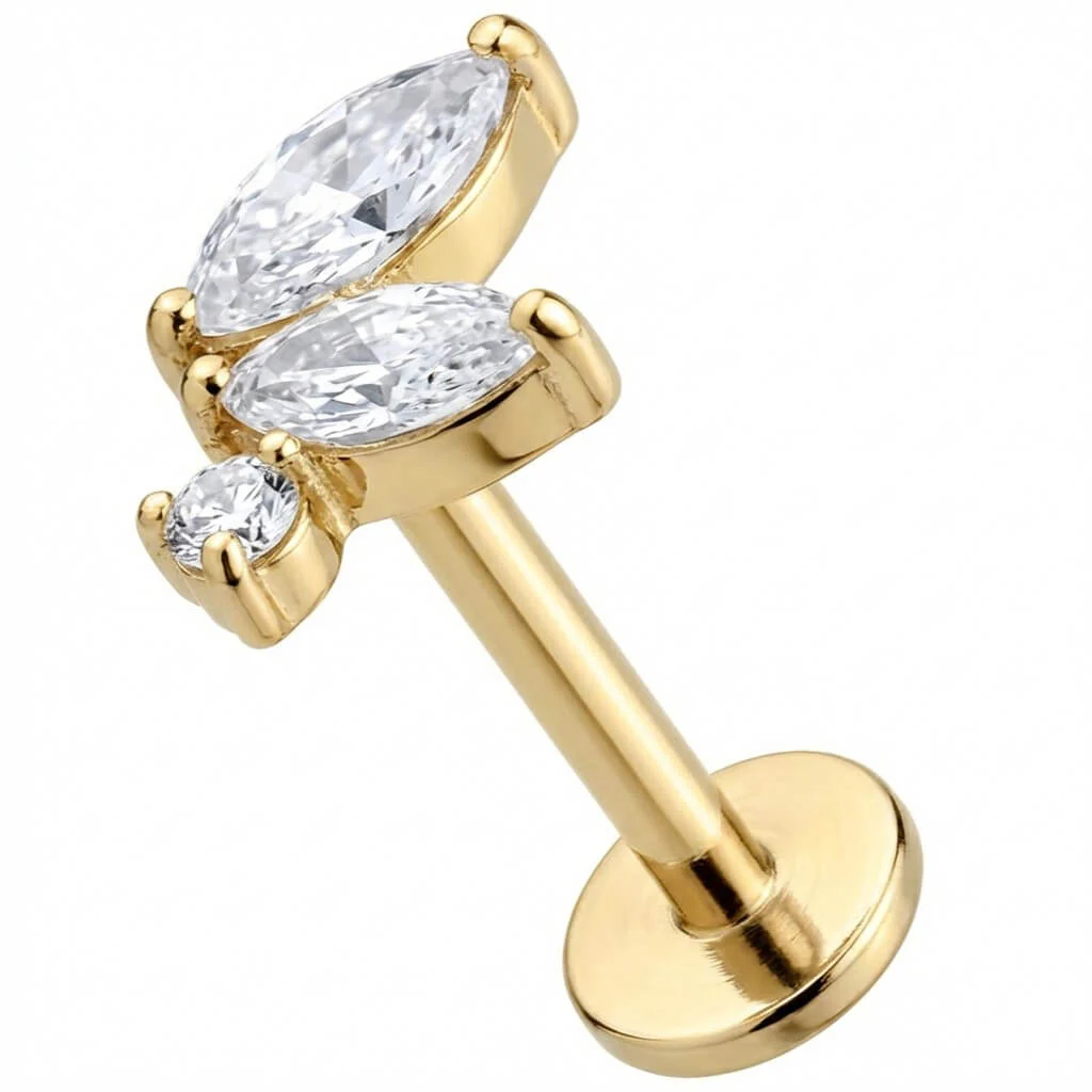 Titane Labret Cluster Feuilles Marquise Cristal Filetage Interne - Image 3