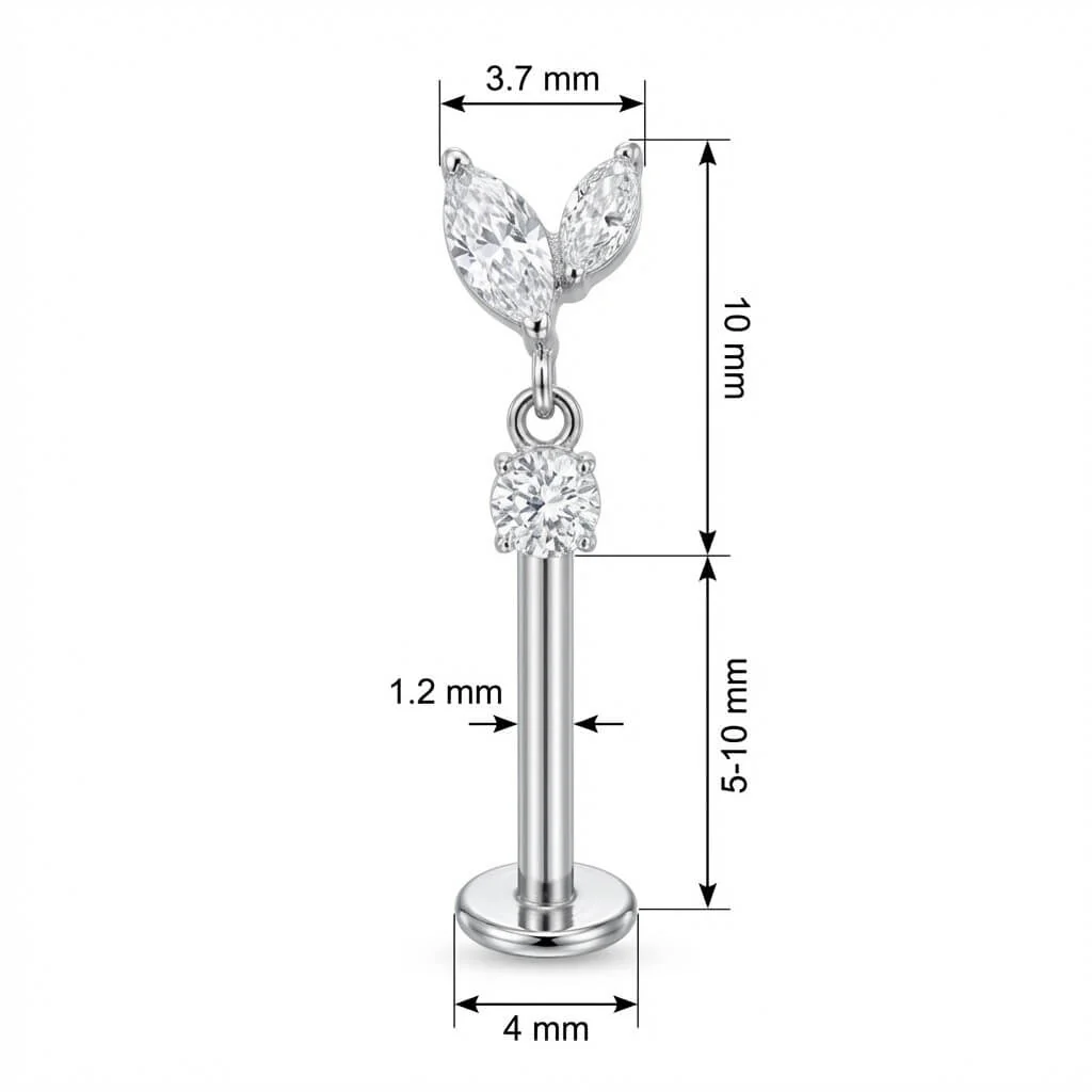 Titane Labret Duo Feuilles Marquise Et Pendentif Filetage Interne - Image 2