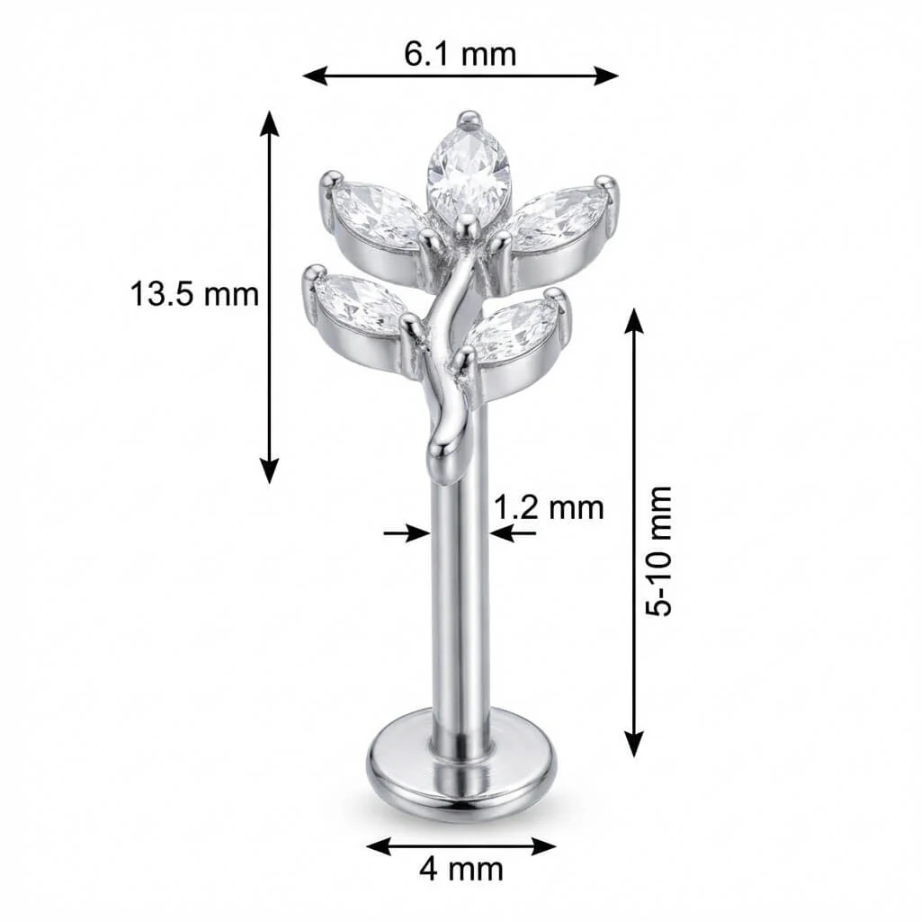 Titane Labret Branche Courbée Feuilles Marquise Filetage Interne - Image 2
